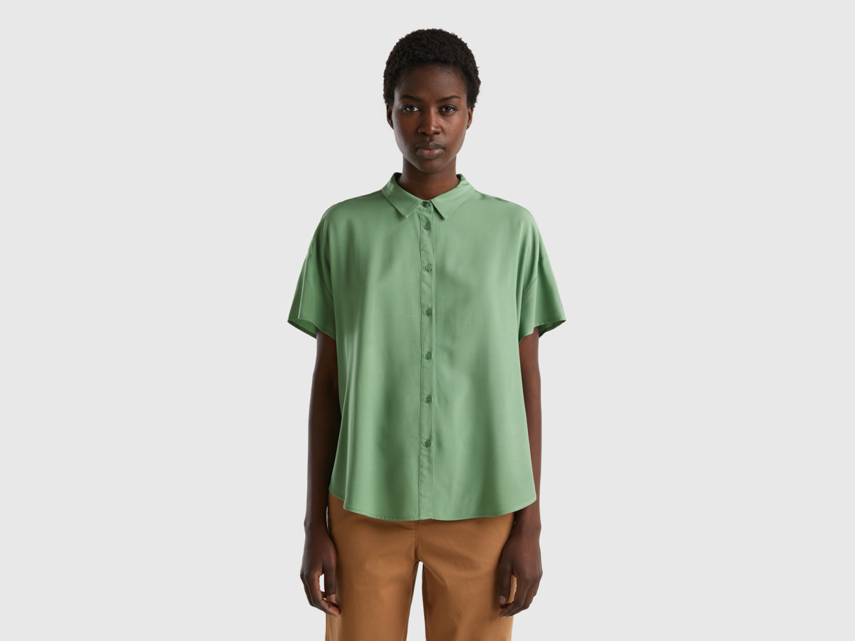 Benetton United Colors Of Flowing Blouse Made Of Sustainable Green Female Womens BLOUSES GOOFASH