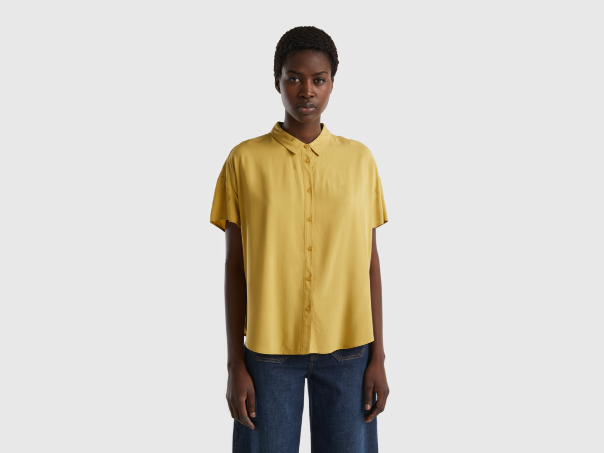 Benetton United Colors Of Flowing Blouse Made Of Sustainable Mustard Yellow Female Womens BLOUSES GOOFASH