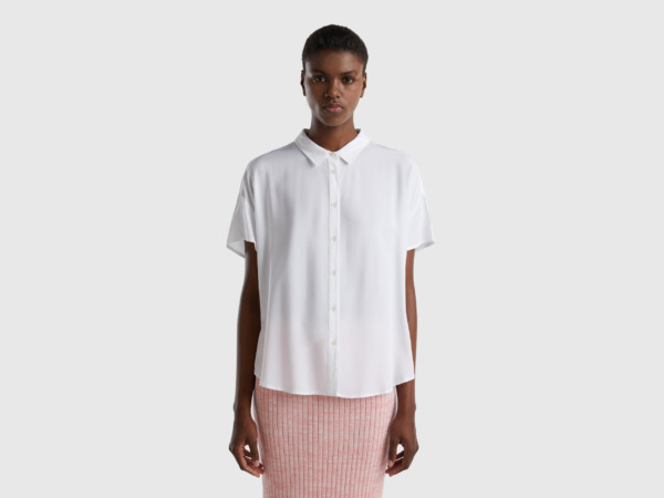 Benetton United Colors Of Flowing Blouse Made Of Sustainable White Female Womens BLOUSES GOOFASH