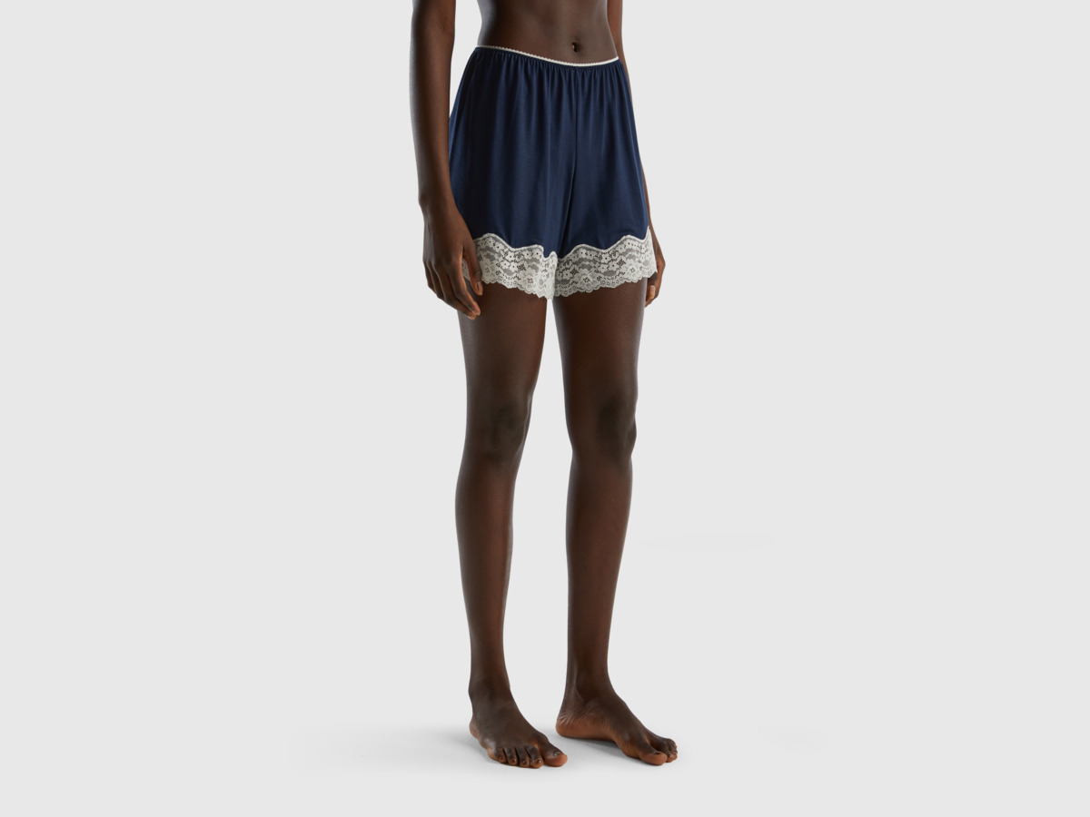 Benetton United Colors Of Flowing Shorts With Lace Dark Blue Female Womens SHORTS GOOFASH