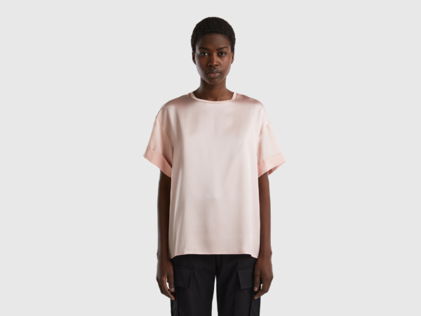 Benetton United Colors Of Flowing T-Shirt With Short Sleeves Pink Female Womens T-SHIRTS GOOFASH