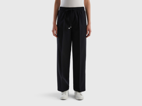 Benetton United Colors Of Flowing Trousers With Tunnel Train Black Female Womens TROUSERS GOOFASH