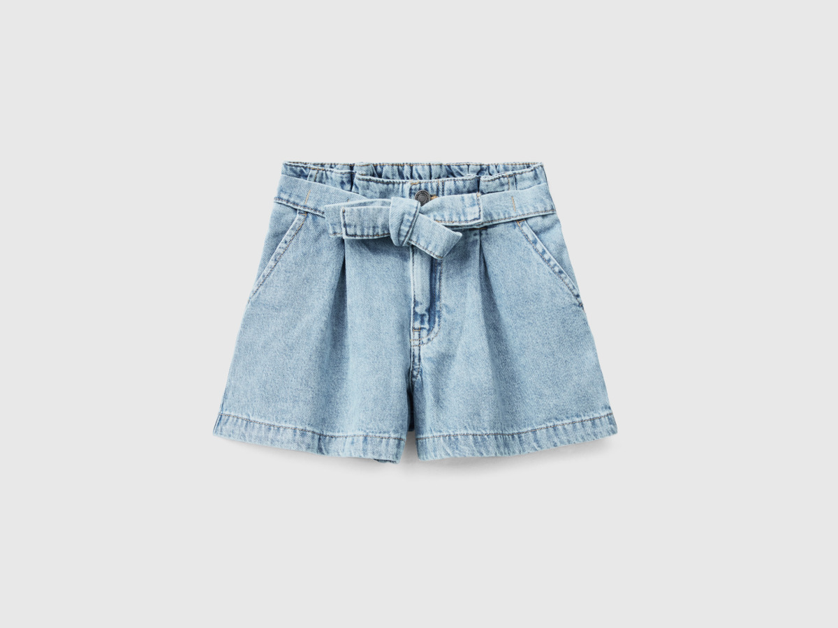 Benetton United Colors Of Jeans Bermudas With Sash Pale Blue Female Womens SHORTS GOOFASH