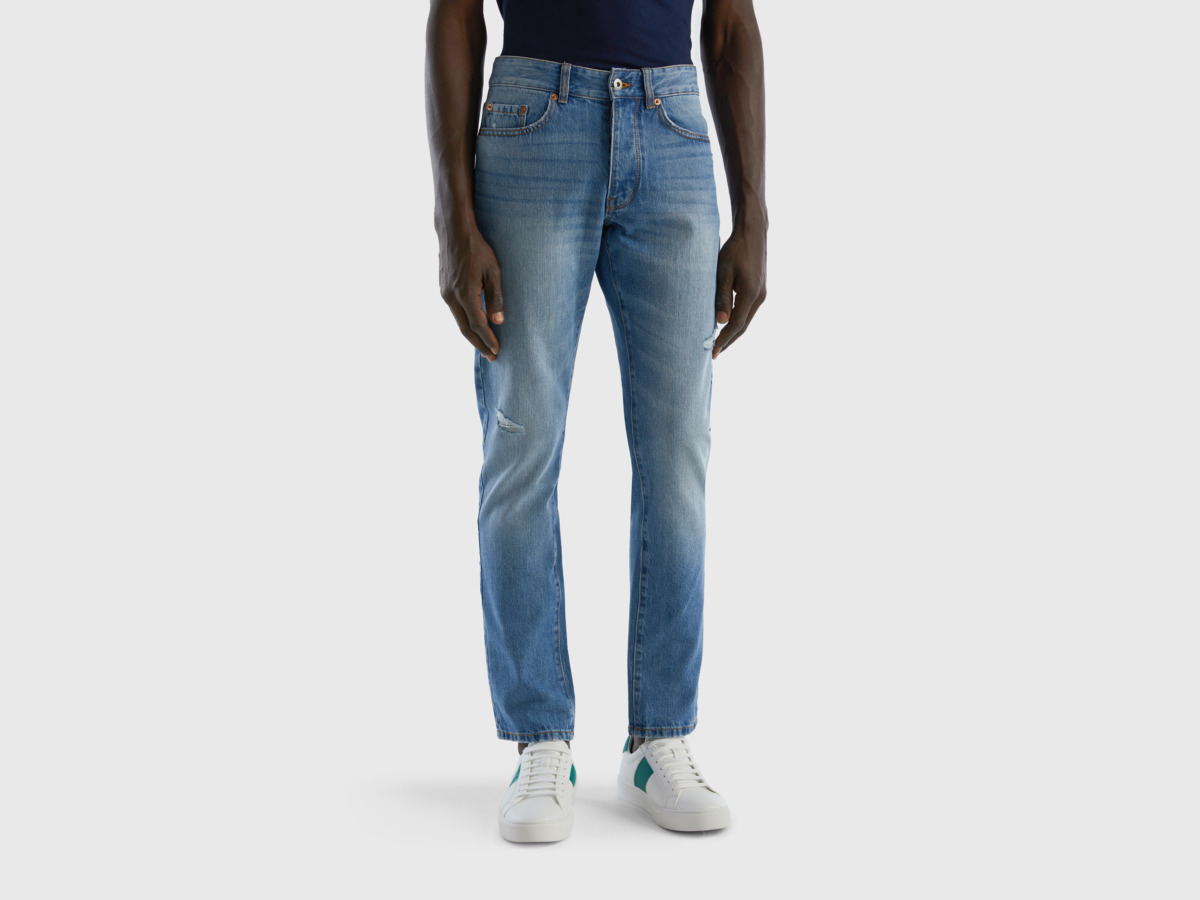 Benetton United Colors Of Jeans Made Of With Destroyed Effects Pale Blue Male Mens JEANS GOOFASH