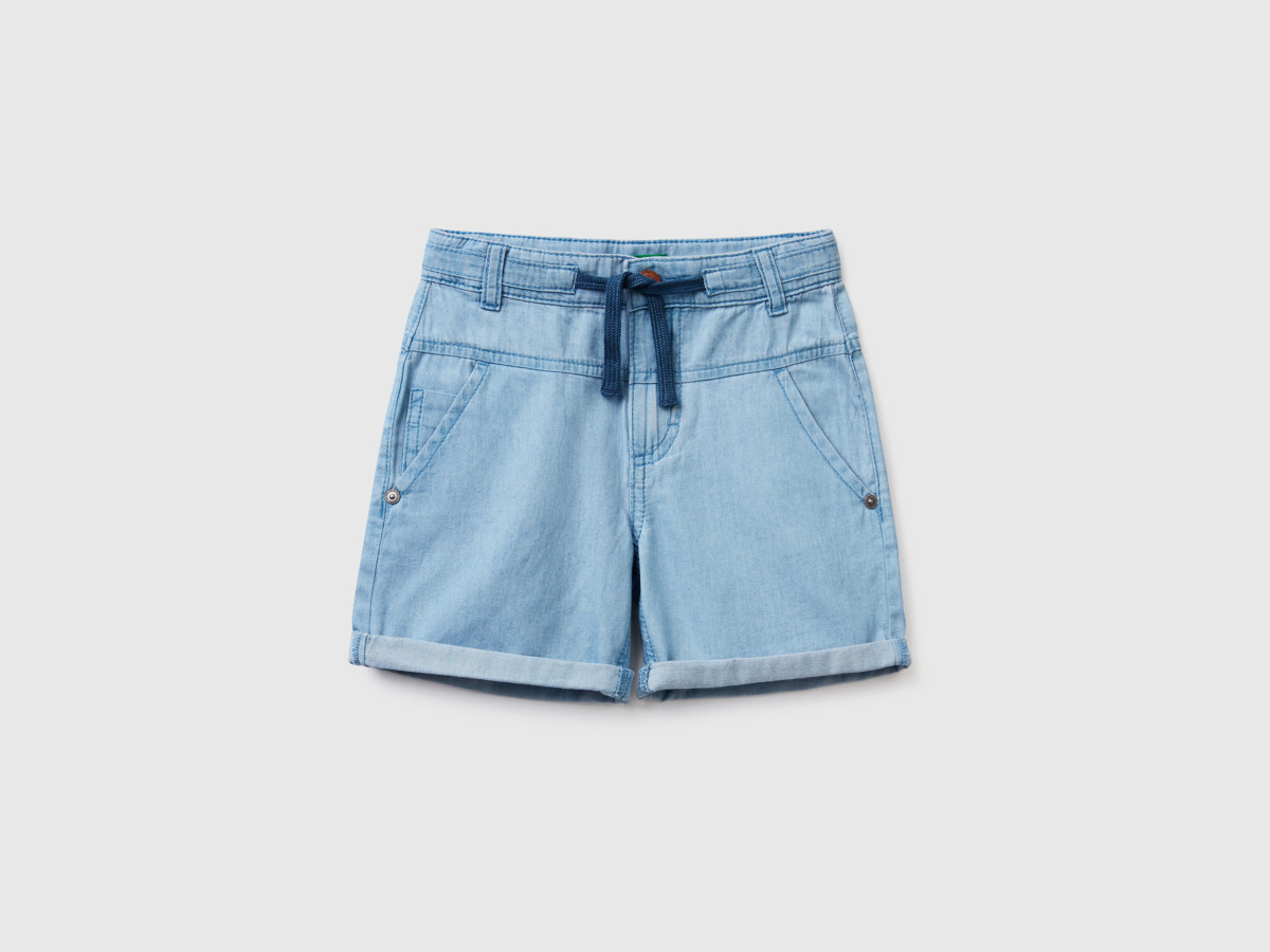 Benetton United Colors Of Light Bermudas From Chambray Pale Blue Male Mens SHORTS GOOFASH