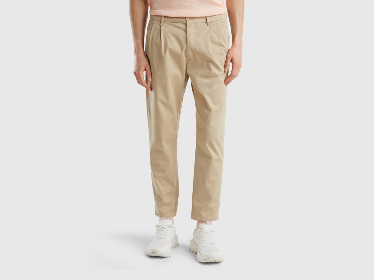 Benetton United Colors Of Light Chinos In Carrot Fit Beige Male Mens TROUSERS GOOFASH