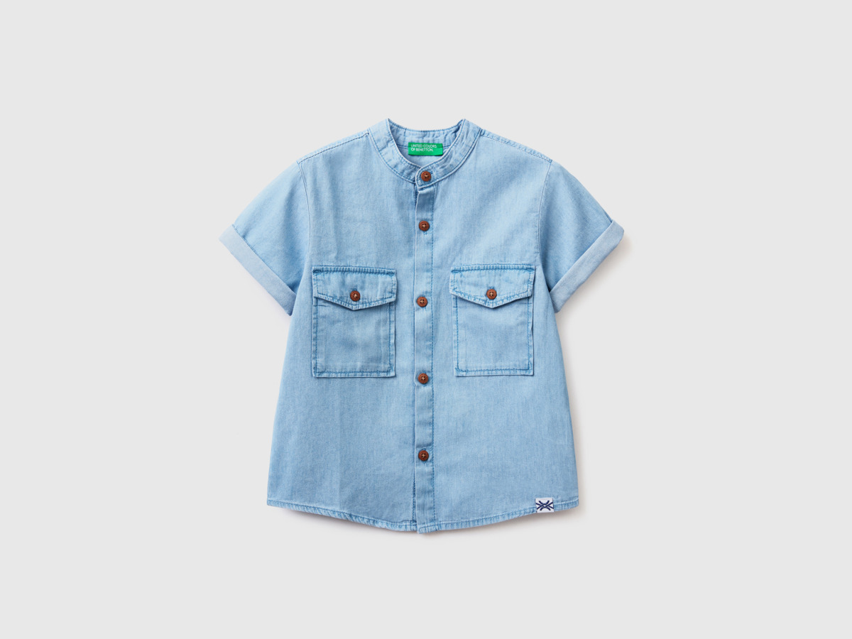 Benetton United Colors Of Light-Shirt Made Of Chambray Pale Blue Paint Men Mens SHIRTS GOOFASH