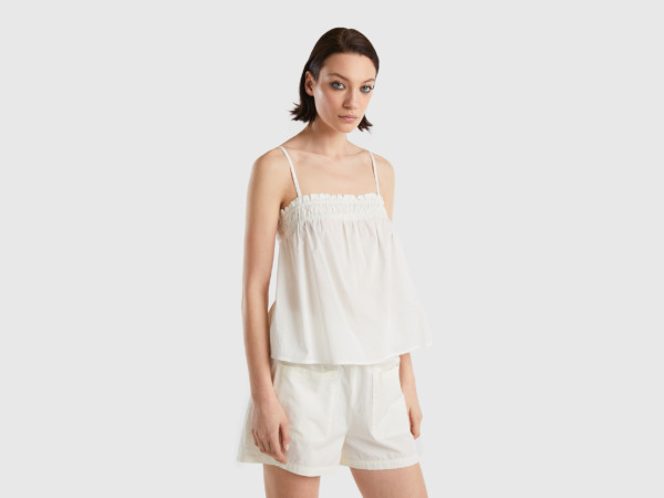 Benetton United Colors Of Light Top With Ruffles Cream White Female Womens TOPS GOOFASH