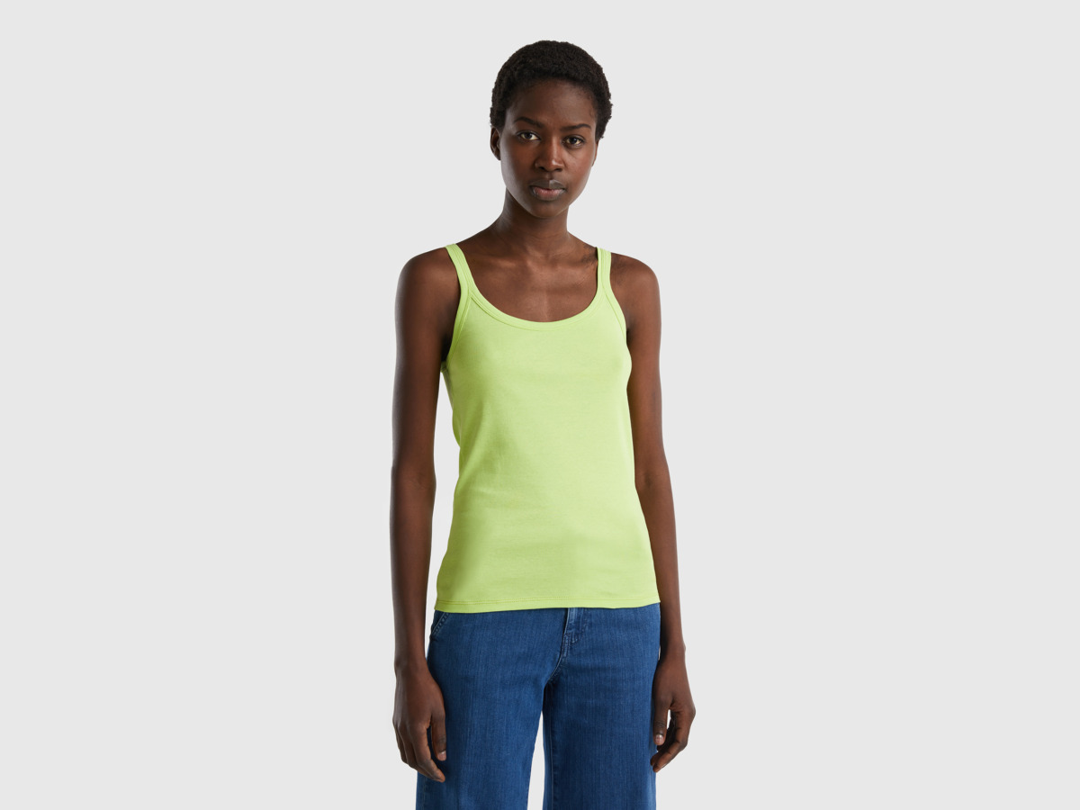 Benetton United Colors Of Lime Green Top Made Of Pure Female Womens TOPS GOOFASH