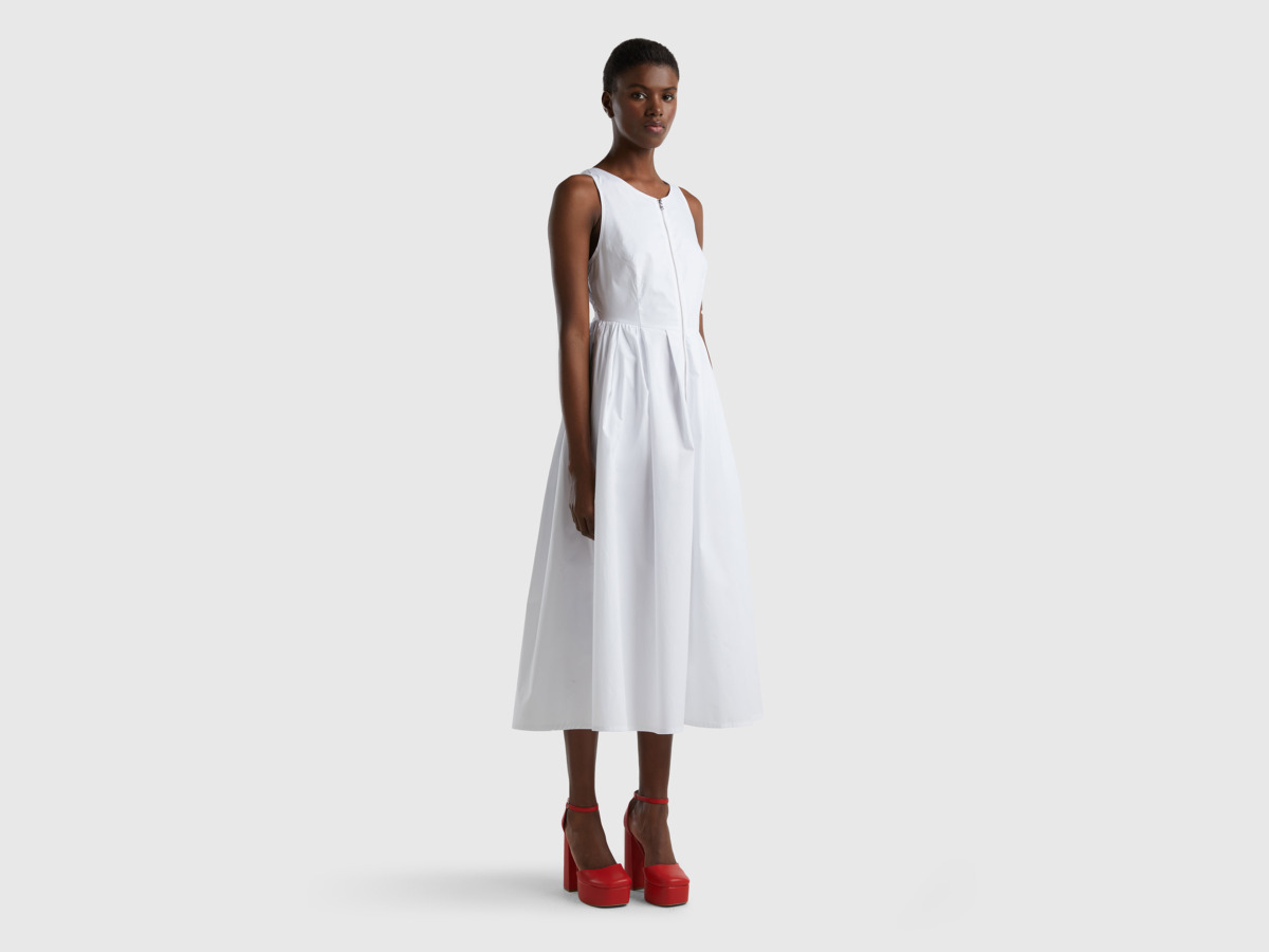 Benetton United Colors Of Long Dress With Zipper White Female Womens DRESSES GOOFASH