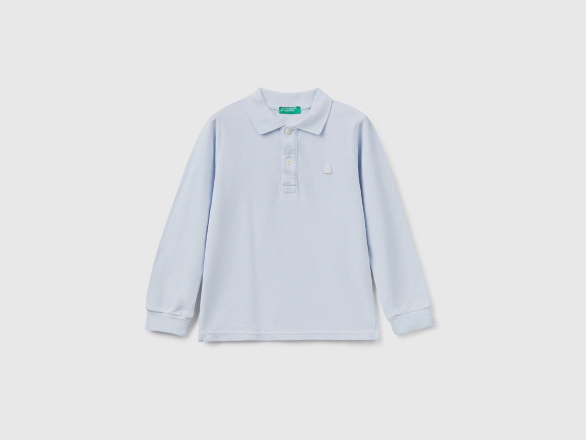 Benetton United Colors Of Long Sleeved Polo Made Of Organic Pale Blue Male Mens POLOSHIRTS GOOFASH