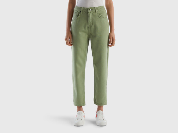 Benetton United Colors Of Long Trousers In Mom Fit Green Female Womens TROUSERS GOOFASH