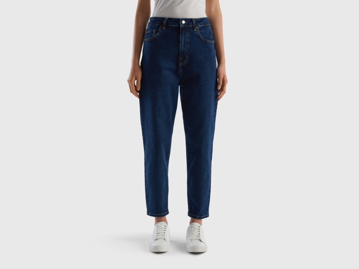 Benetton United Colors Of Mom Jeans With Cropped Length Blue Female Womens JEANS GOOFASH