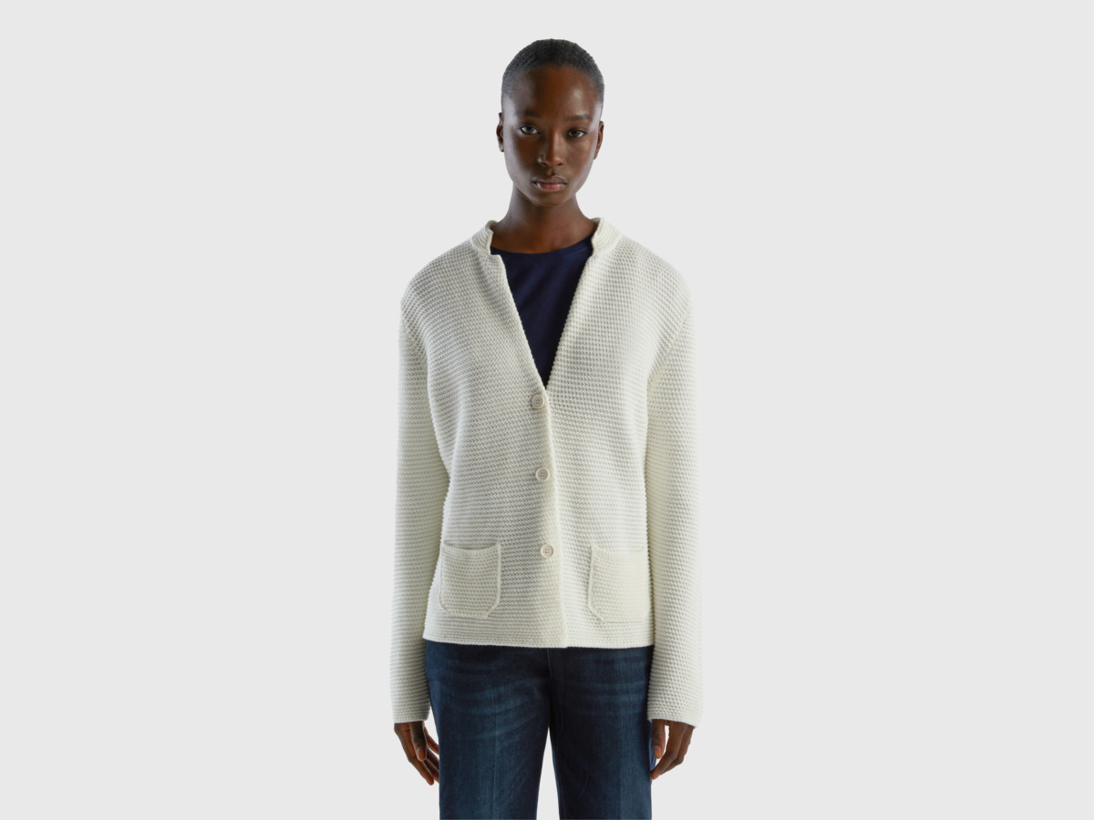 Benetton United Colors Of Online Exclusive Cardigan Made Of Cream White Female Womens KNITWEAR GOOFASH
