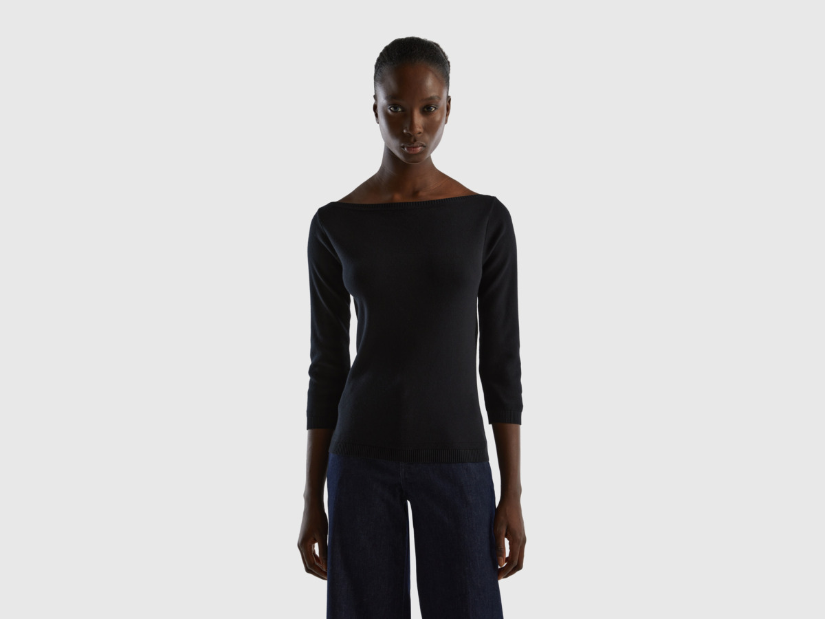 Benetton United Colors Of Online Exclusive Sweater Made Of With Submarine Neckline Black Female Womens SWEATERS GOOFASH