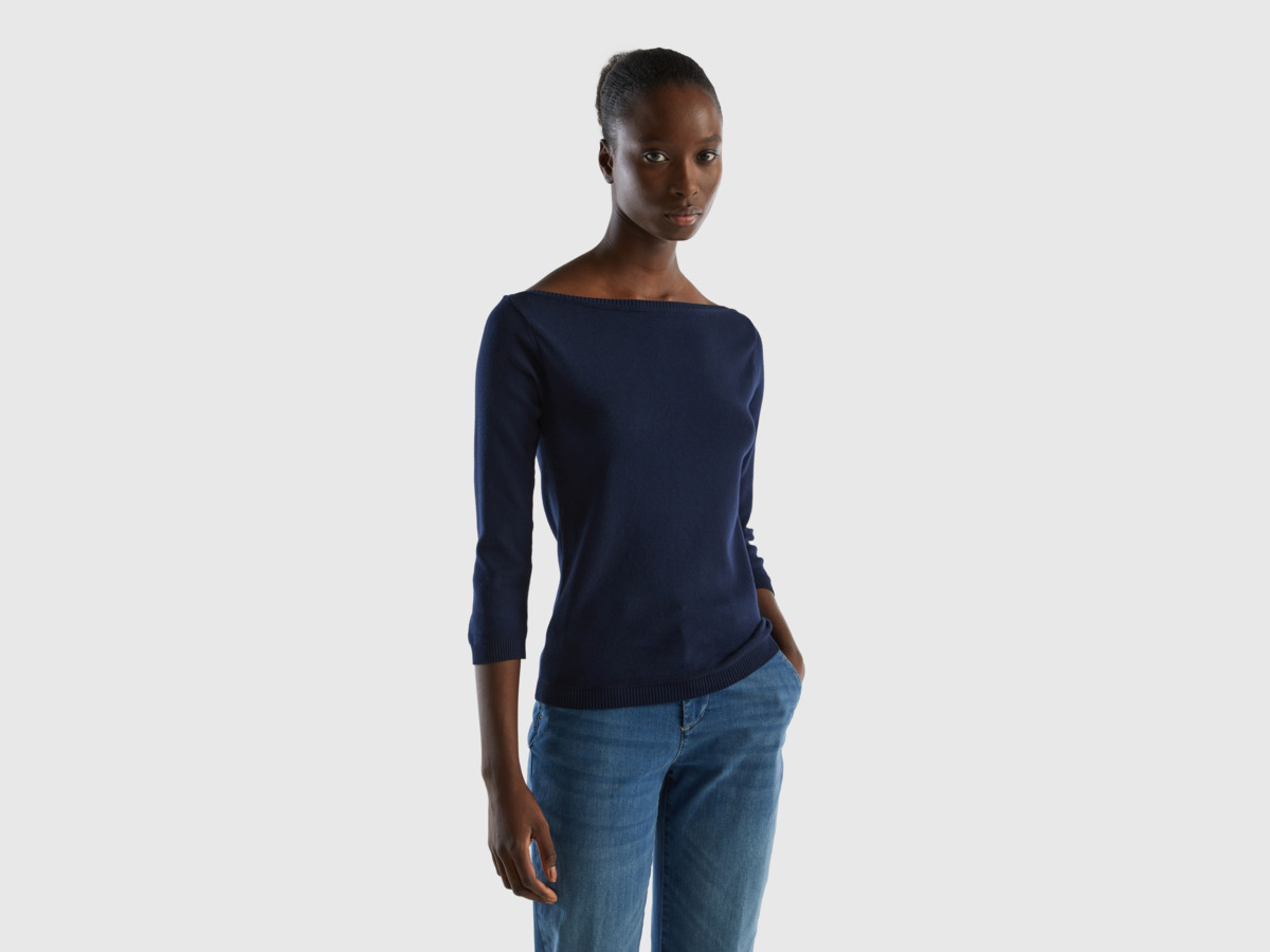 Benetton United Colors Of Online Exclusive Sweater Made Of With Submarine Neckline Dark Blue Female Womens SWEATERS GOOFASH