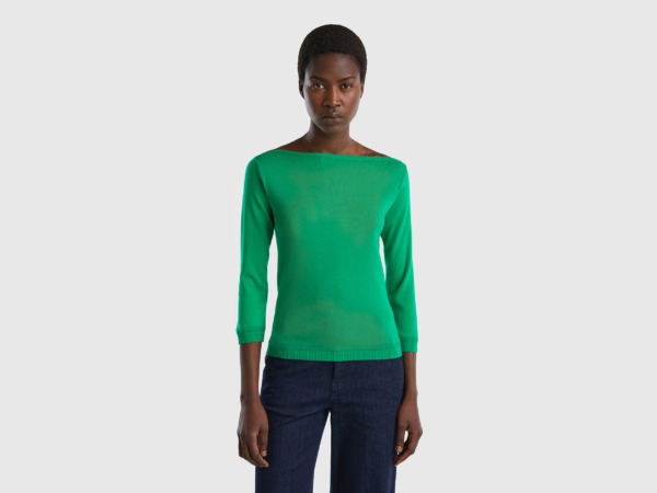 Benetton United Colors Of Online Exclusive Sweater Made Of With Submarine Neckline Green Female Womens SWEATERS GOOFASH