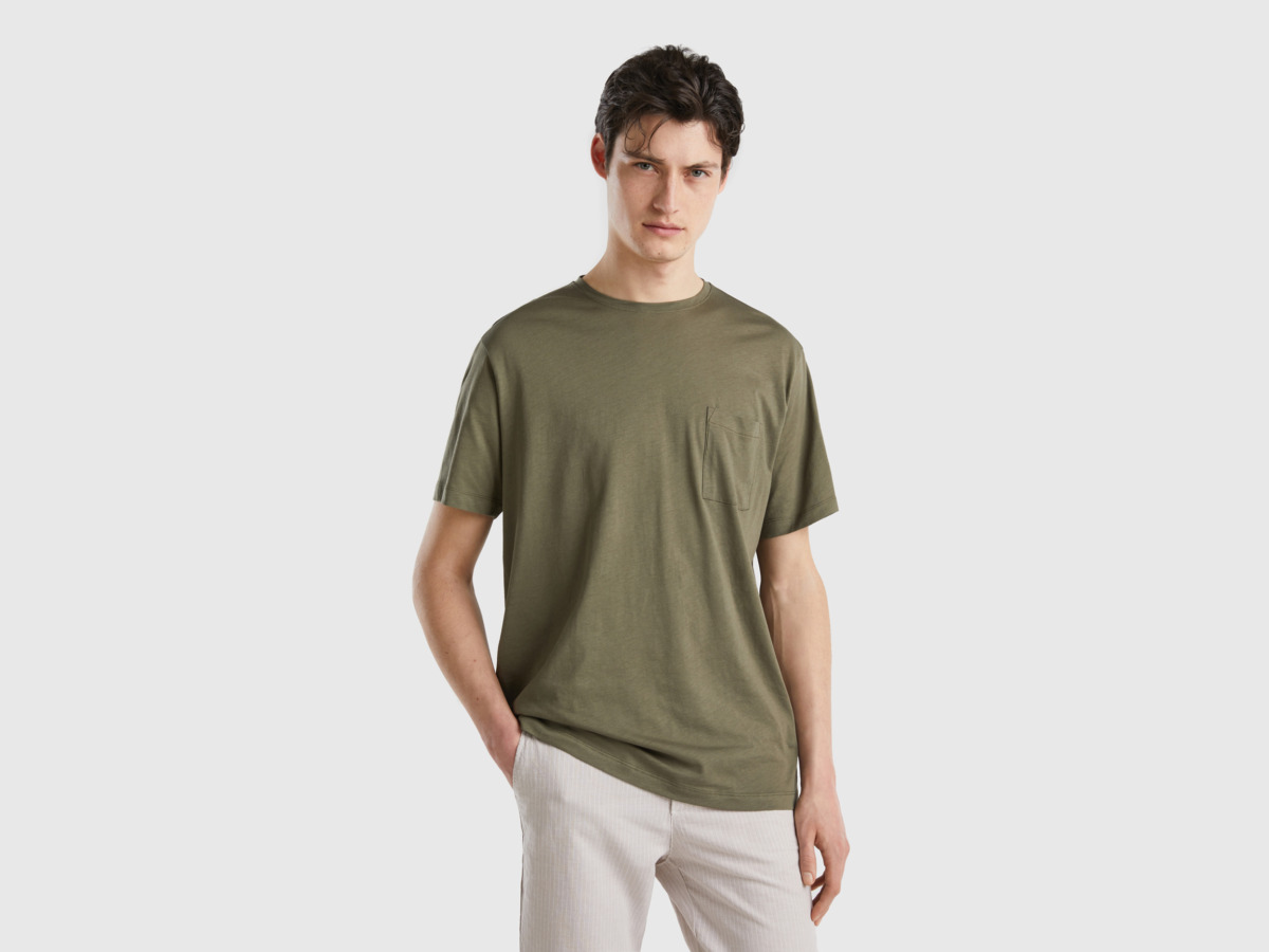 Benetton United Colors Of Over T-Shirt With Bag Military Green Male Mens T-SHIRTS GOOFASH