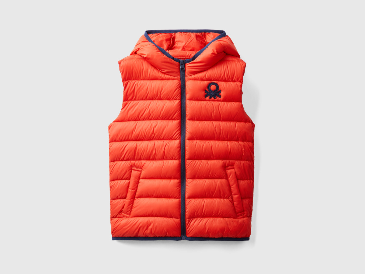 Benetton United Colors Of Padded Vest With Hood Red Male Mens JACKETS GOOFASH