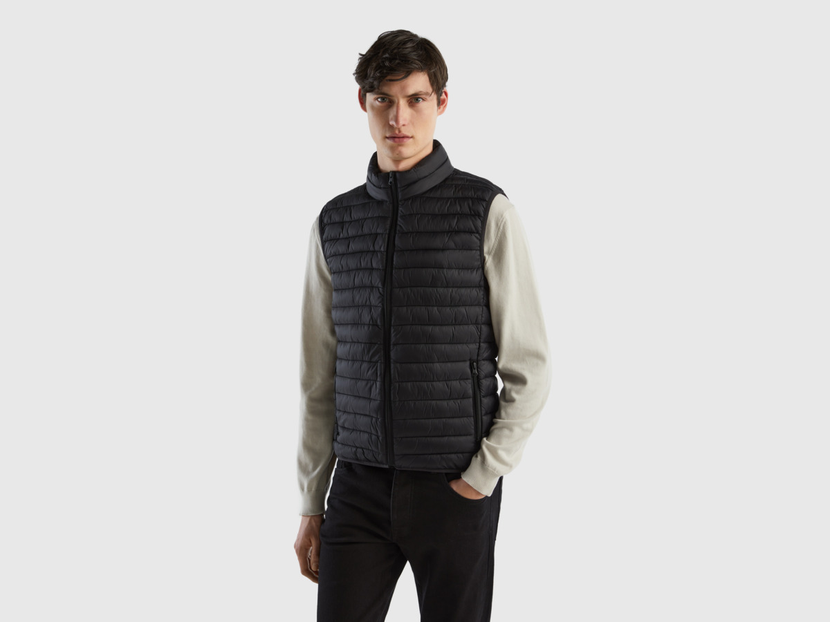 Benetton United Colors Of Padded Vest With Padding Made Of Recycled Black Male Mens JACKETS GOOFASH