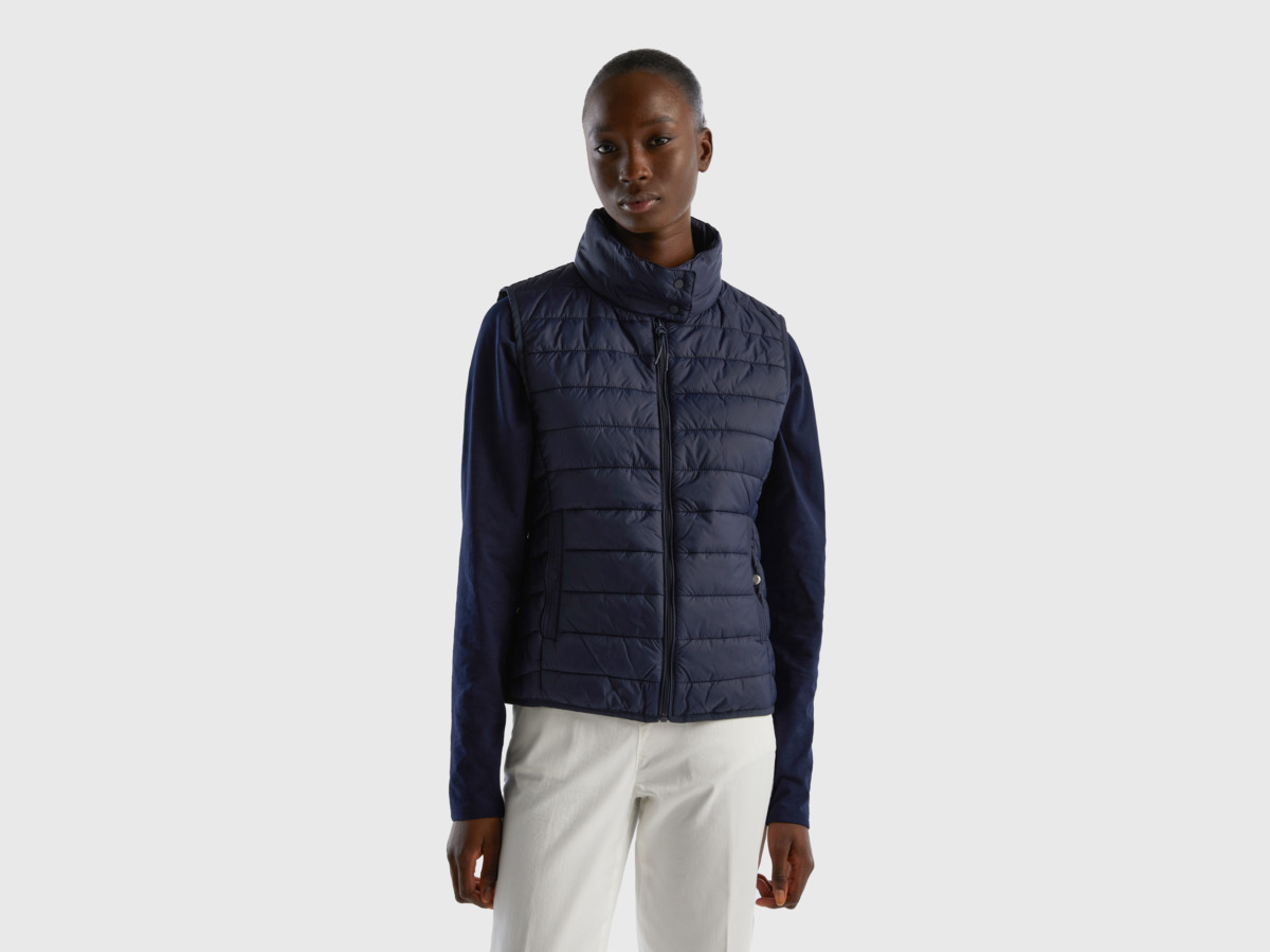 Benetton United Colors Of Padded Vest With Padding Made Of Recycled Dark Blue Female Womens JACKETS GOOFASH