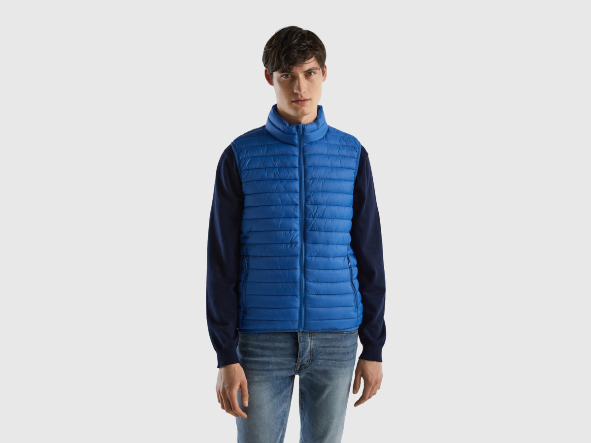 Benetton United Colors Of Padded Vest With Padding Made Of Recycled Light Blue Male Mens JACKETS GOOFASH