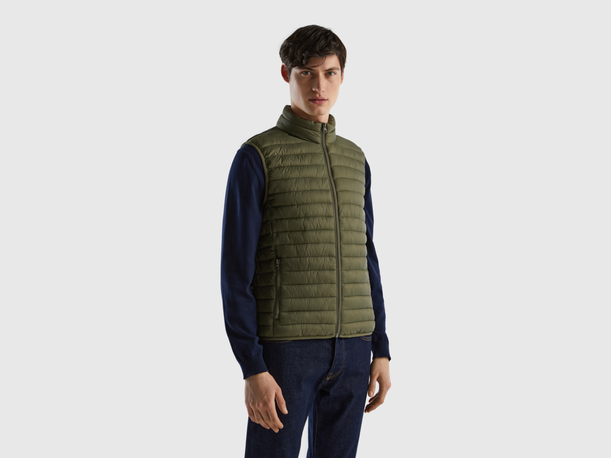 Benetton United Colors Of Padded Vest With Padding Made Of Recycled Military Green Male Mens JACKETS GOOFASH