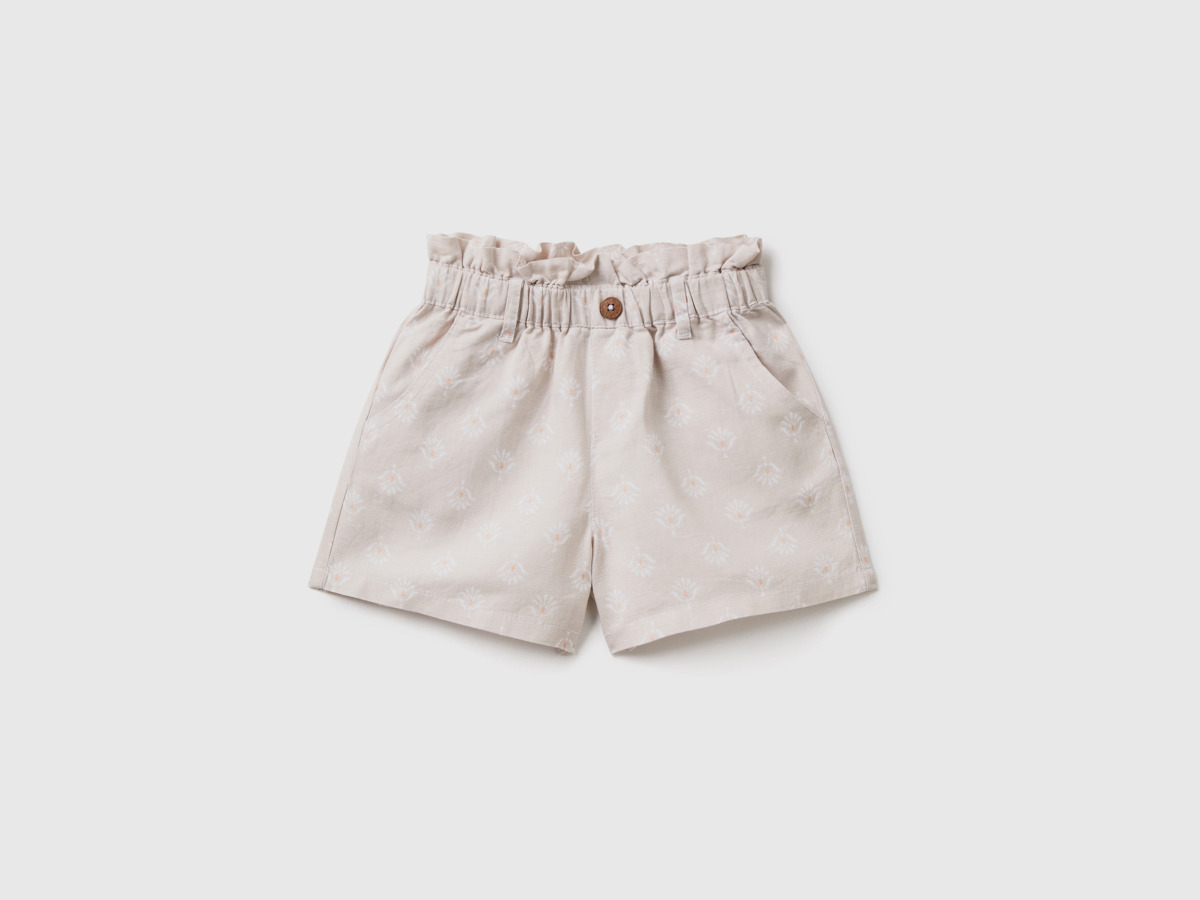 Benetton United Colors Of Paperbag Shorts From Linen Mix Beige Female Womens SHORTS GOOFASH