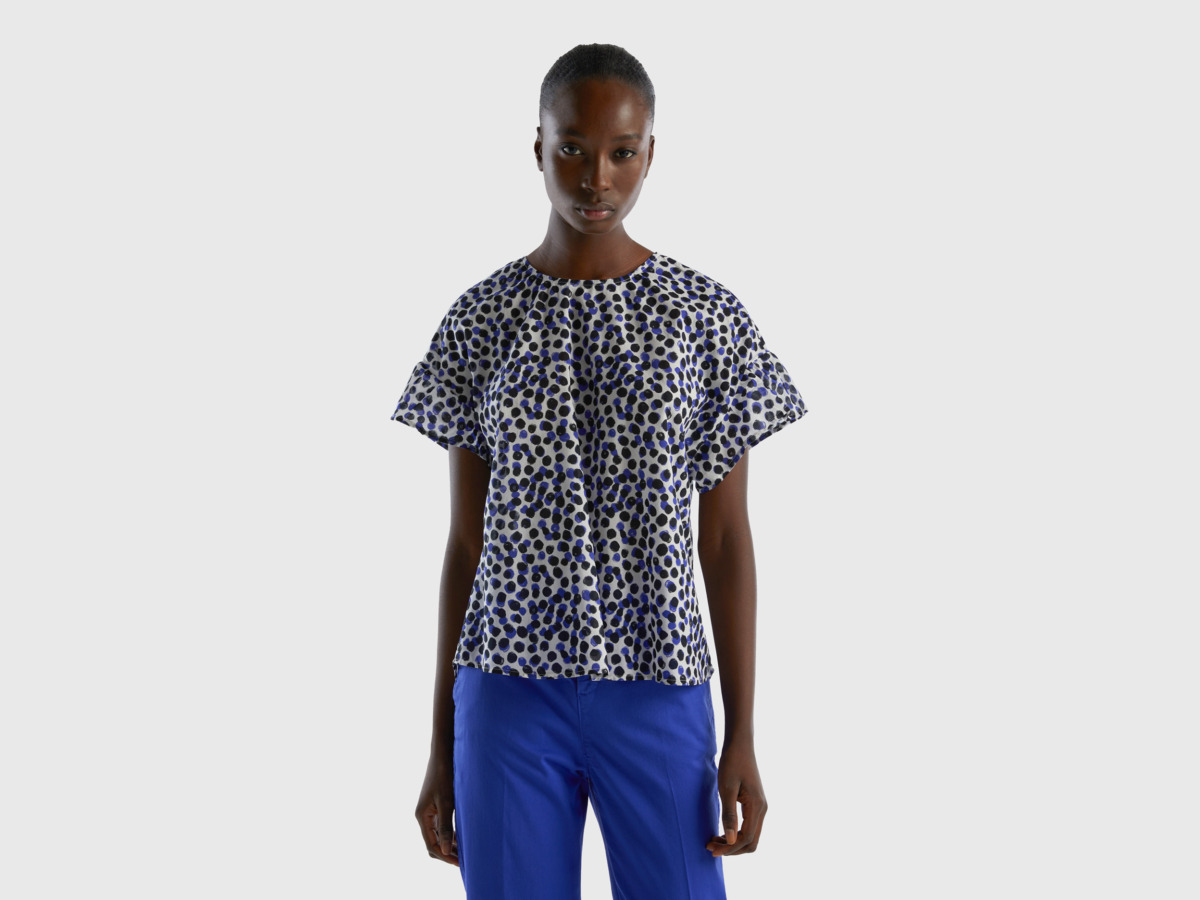 Benetton United Colors Of Patterned Blouse Made Of Pure Blue Female Womens BLOUSES GOOFASH