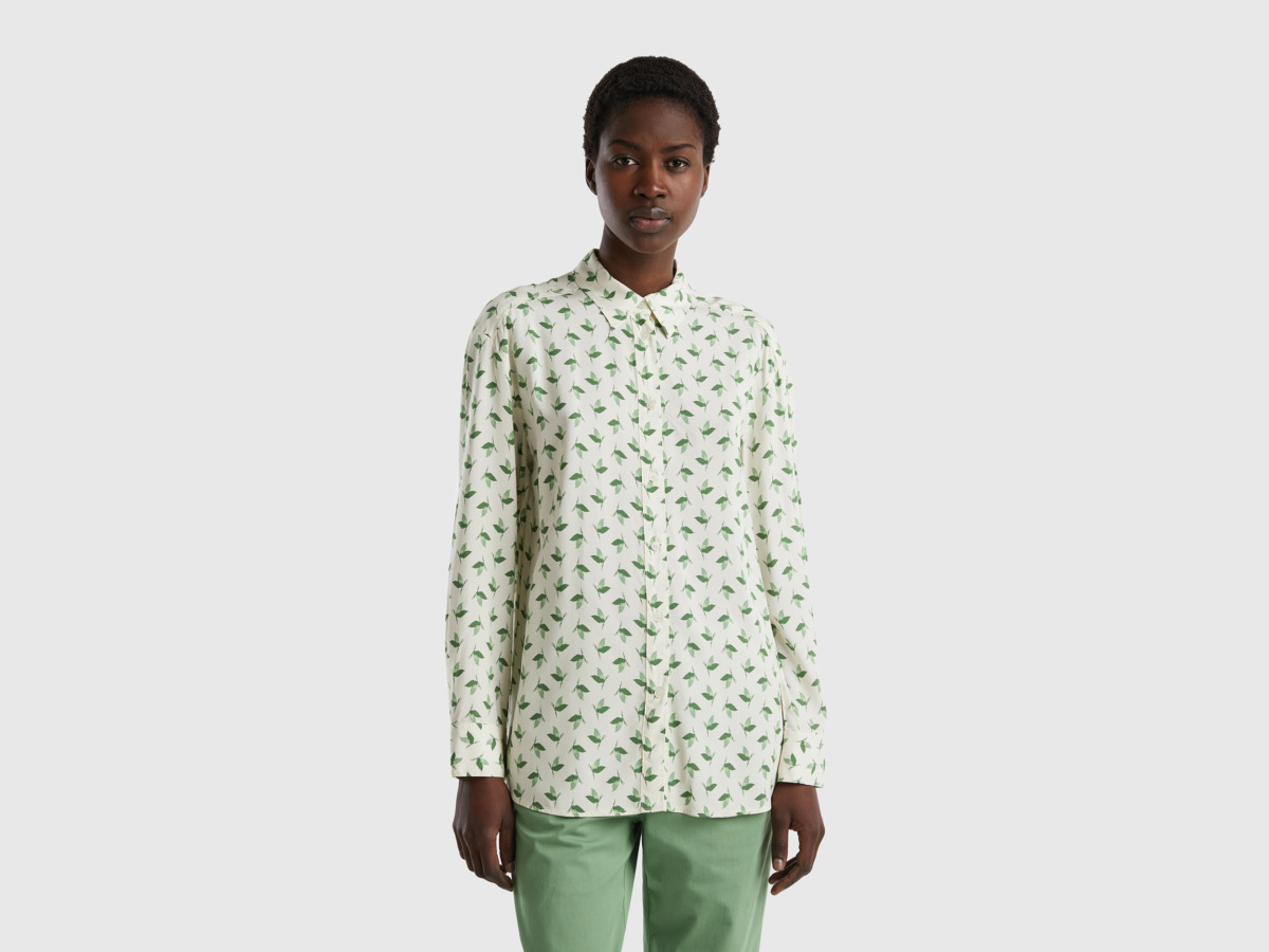 Benetton United Colors Of Patterned Blouse Made Of Sustainable Cream White Female Womens BLOUSES GOOFASH