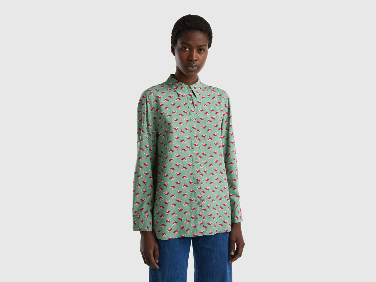 Benetton United Colors Of Patterned Blouse Made Of Sustainable Green Female Womens BLOUSES GOOFASH