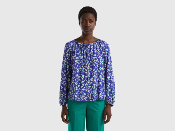 Benetton United Colors Of Patterned Blouse With Ligaments Purple Female Womens BLOUSES GOOFASH