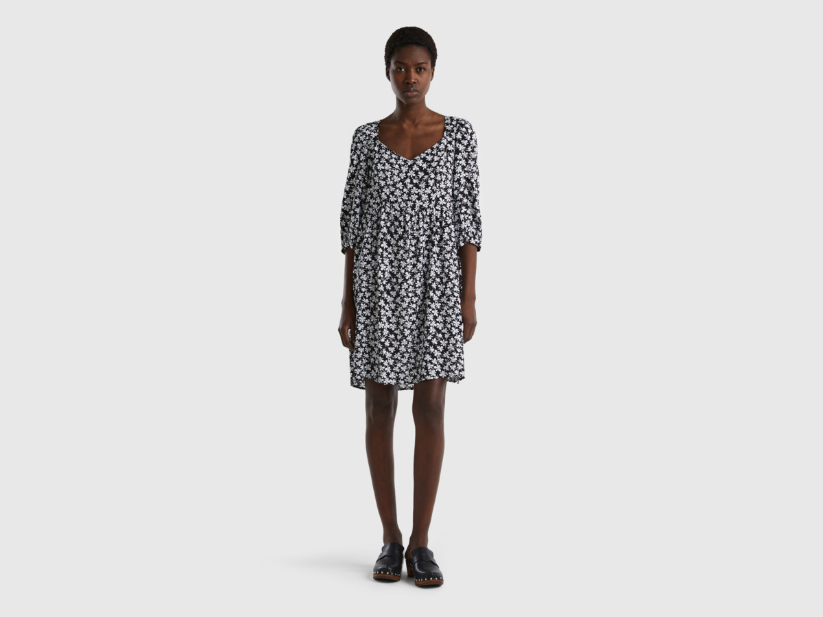 Benetton United Colors Of Patterned Dress In Pure Black Female Womens DRESSES GOOFASH