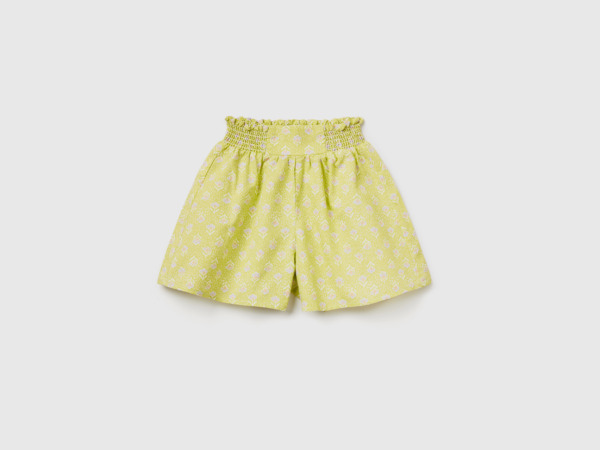 Benetton United Colors Of Patterned Shorts From Linen Mix Yellow Green Female Womens SHORTS GOOFASH