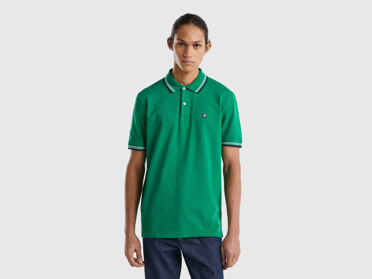 Benetton United Colors Of Polo Made Of Stretchy With Short Sleeves Dark Green Paint Man Mens POLOSHIRTS GOOFASH