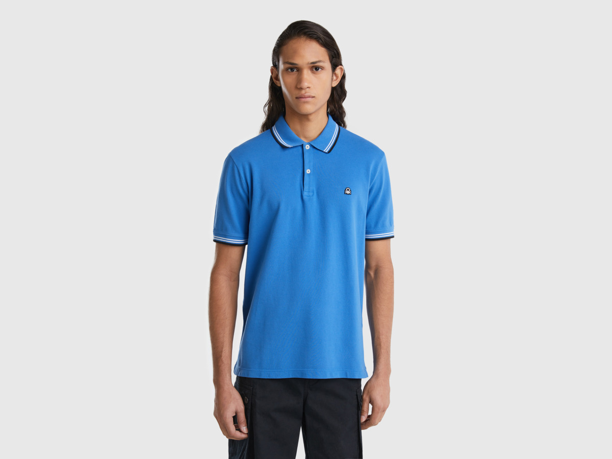 Benetton United Colors Of Polo Made Of Stretchy With Short Sleeves Light Blue Male Mens POLOSHIRTS GOOFASH
