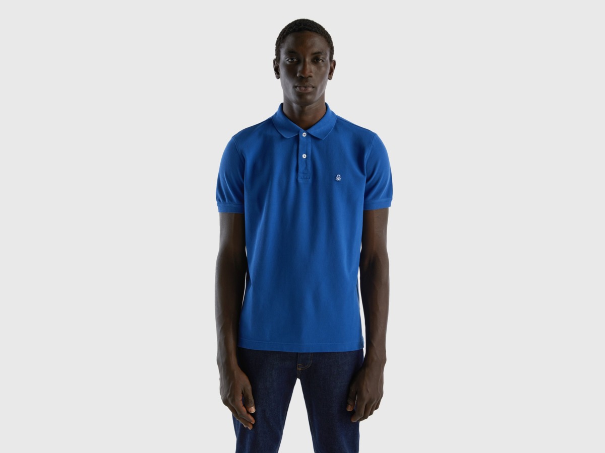 Benetton United Colors Of Polo Regular Fit In Bluette Transport Blue Male Mens POLOSHIRTS GOOFASH