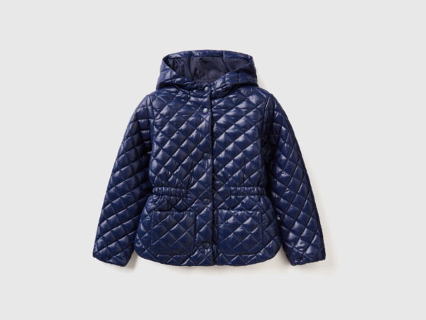 Benetton United Colors Of Quilted Jacket With Hood Dark Blue Female Womens JACKETS GOOFASH