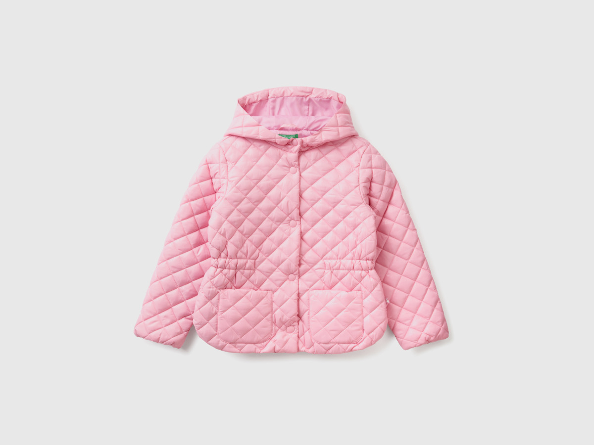 Benetton United Colors Of Quilted Jacket With Hood Pink Female Womens JACKETS GOOFASH