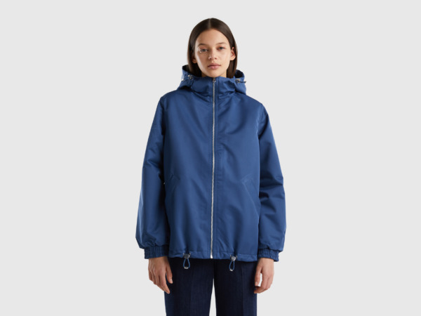 Benetton United Colors Of Rain Jacket With Hood Blue Female Womens JACKETS GOOFASH