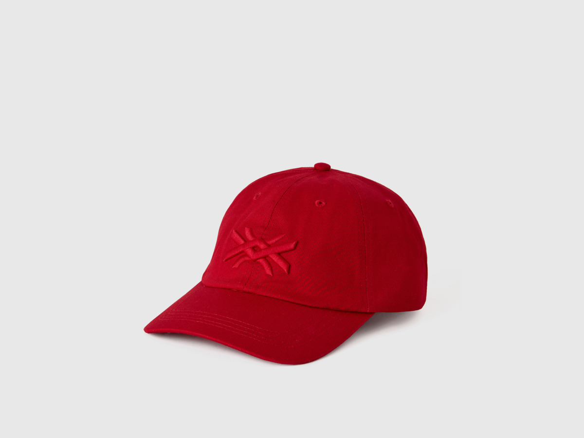 Benetton United Colors Of Red Cap With Embroidered Logo Os Red Male Mens CAPS GOOFASH