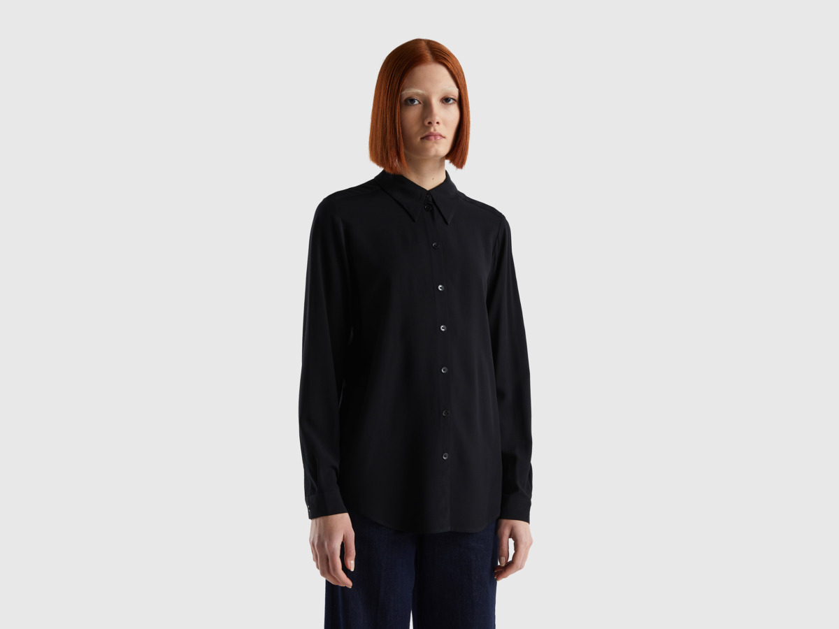 Benetton United Colors Of Regular Fit Blouse Made Of Sustainable Black Female Womens BLOUSES GOOFASH