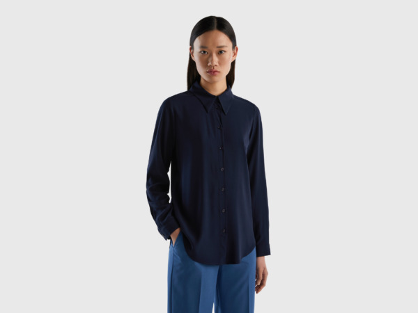 Benetton United Colors Of Regular Fit Blouse Made Of Sustainable Dark Blue Female Womens BLOUSES GOOFASH