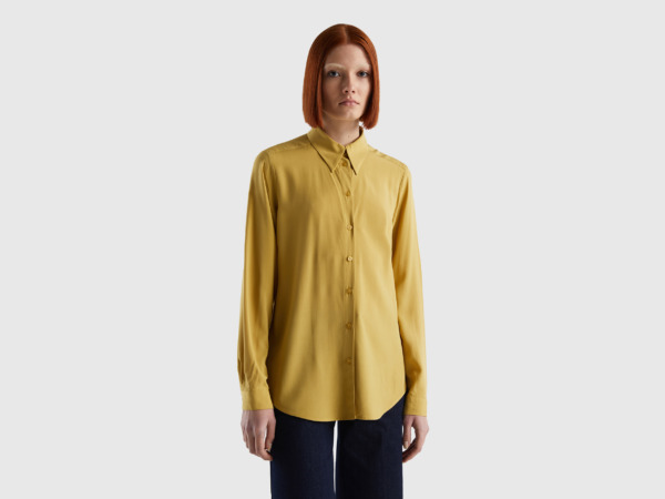 Benetton United Colors Of Regular Fit Blouse Made Of Sustainable Mustard Yellow Female Womens BLOUSES GOOFASH