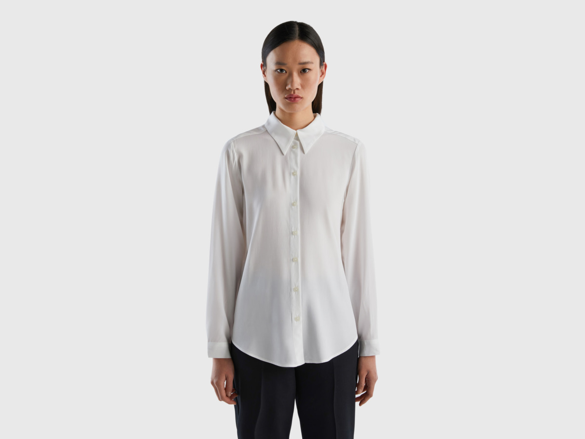 Benetton United Colors Of Regular Fit Blouse Made Of Sustainable White Female Womens BLOUSES GOOFASH