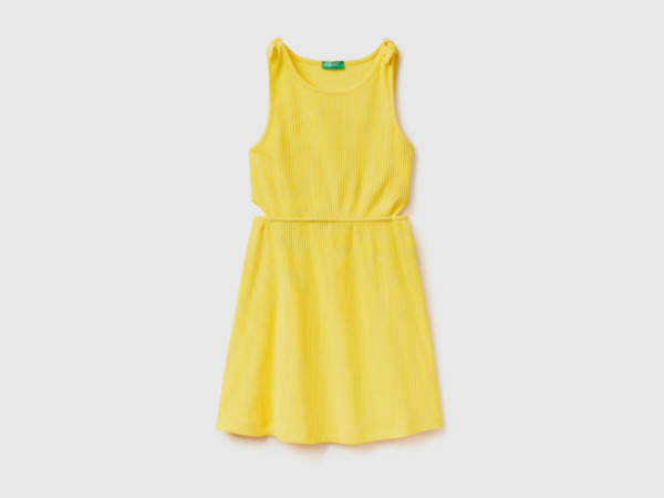 Benetton United Colors Of Ribbed Dress With Straps Yellow Female Womens DRESSES GOOFASH