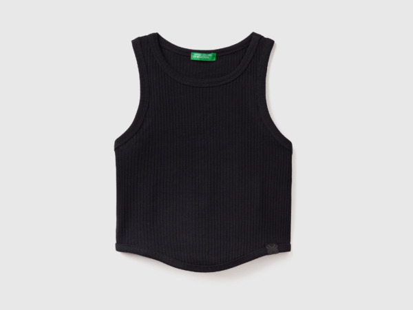 Benetton United Colors Of Ribbed Top Black Female Womens TOPS GOOFASH