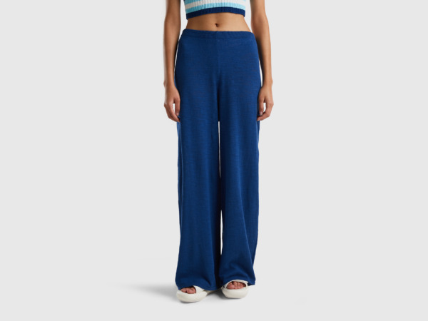 Benetton United Colors Of Rope Trousers In Linen Mixture Dark Blue Female Womens TROUSERS GOOFASH