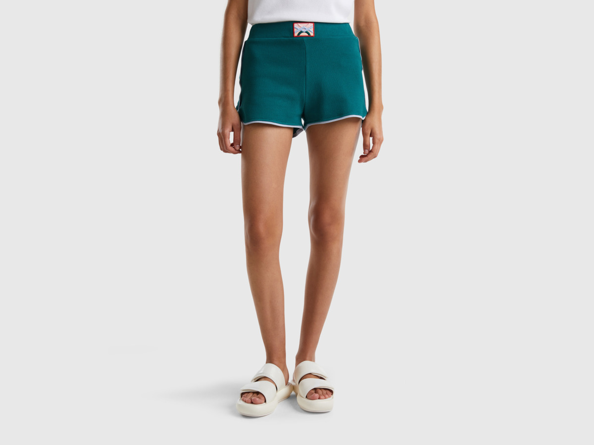 Benetton United Colors Of Runner Shorts In Dark Green With Logo Patch Dark Green Female Womens SHORTS GOOFASH