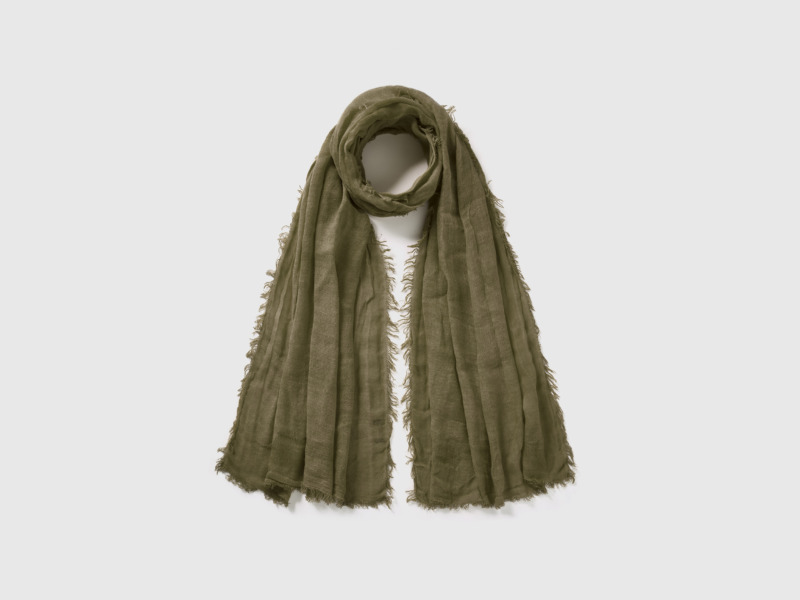 Benetton United Colors Of Scarf In Mixture Of And Linen Os Military Green Female Womens SCARFS GOOFASH